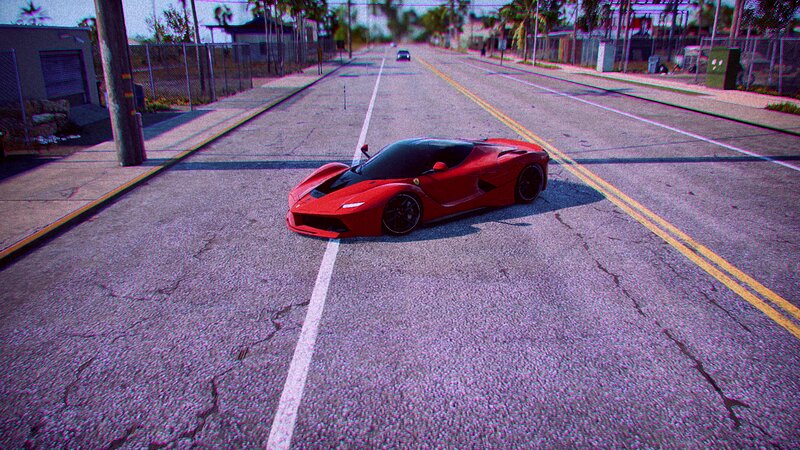 Red Sports Car on Road — Calm, Afternoon, 3d Render, Palm Trees