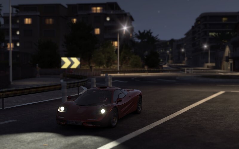 Red Sports Car on Road — Dark
