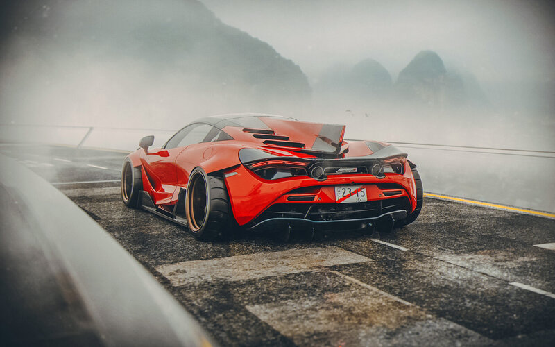 Red Sports Car on Road — Dramatic, 3d Render