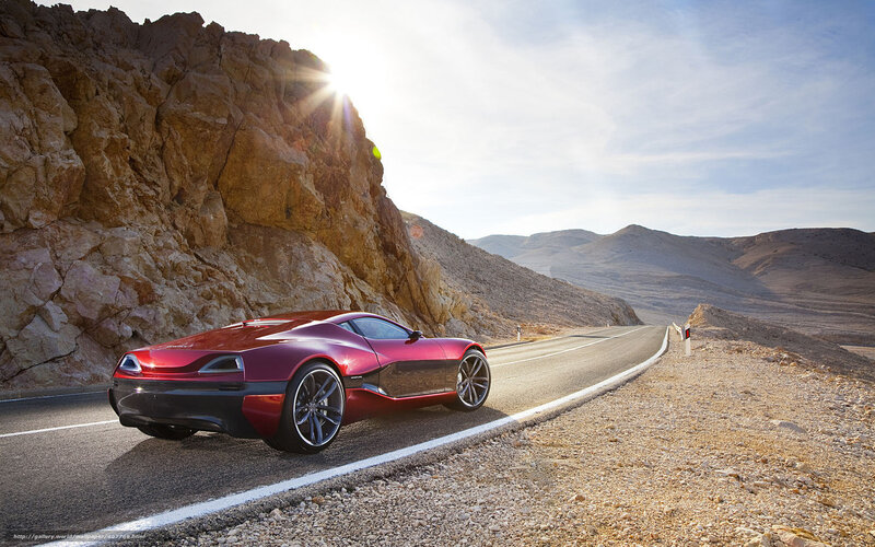 Red Sports Car on Road — Dramatic, Afternoon, Photograph, Mountain, Sun