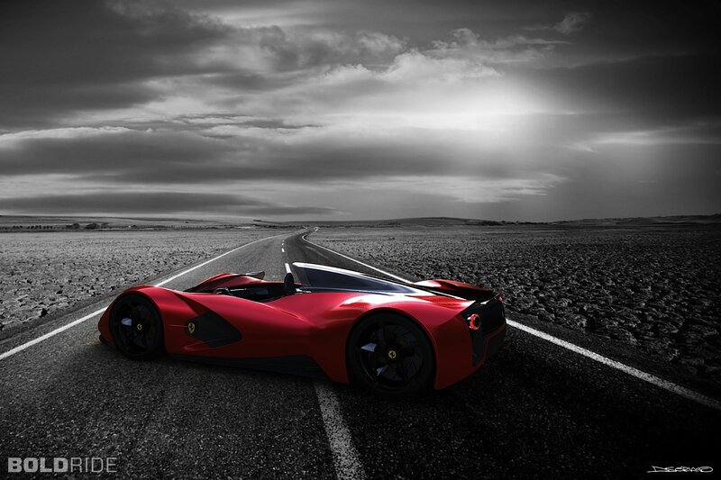 Red Sports Car on Road — Dramatic, Digital Art