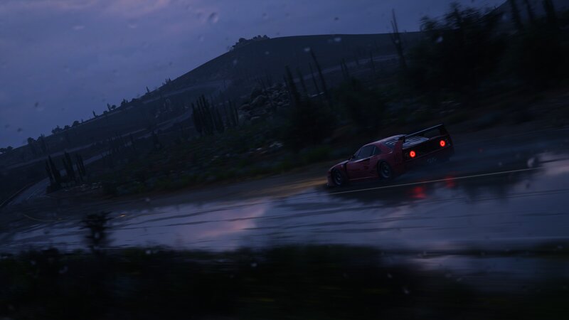 Red Sports Car on Road — Dramatic, Night, 3d Render, Rain