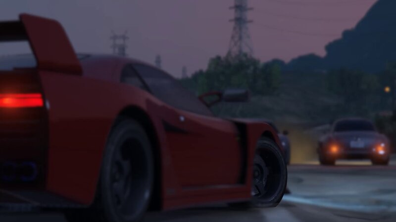 Red Sports Car on Road — Dramatic, Sunset, 3d Render, Power Lines