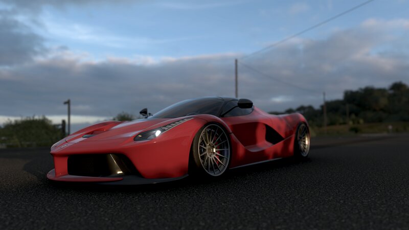 Red Sports Car on Road — Dramatic, Sunset, 3d Render, Sky