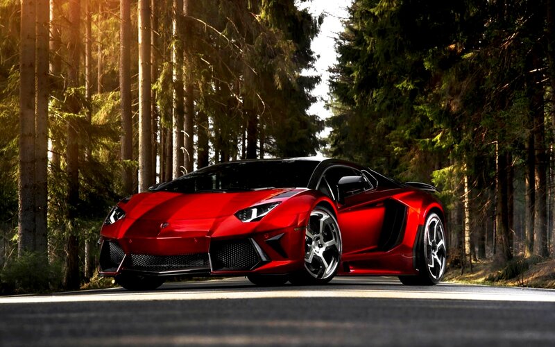 Red Sports Car on Road — Dramatic, Sunset, Photograph, Forest