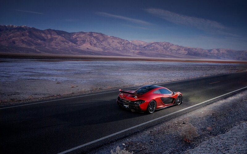 Red Sports Car on Road — Dramatic, Sunset, Photograph, Mountains, Desert