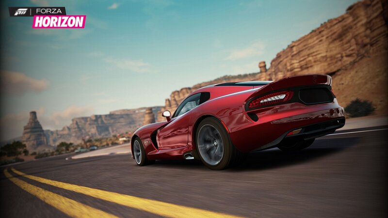 Red Sports Car on Road — Dynamic, Afternoon, 3d Render, Cliffs, Sky