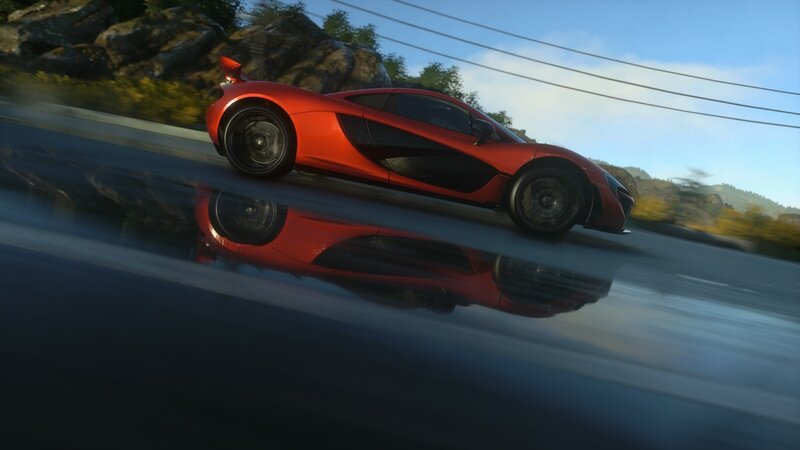 Red Sports Car on Road — Dynamic, Afternoon, 3d Render, Mountain, Trees