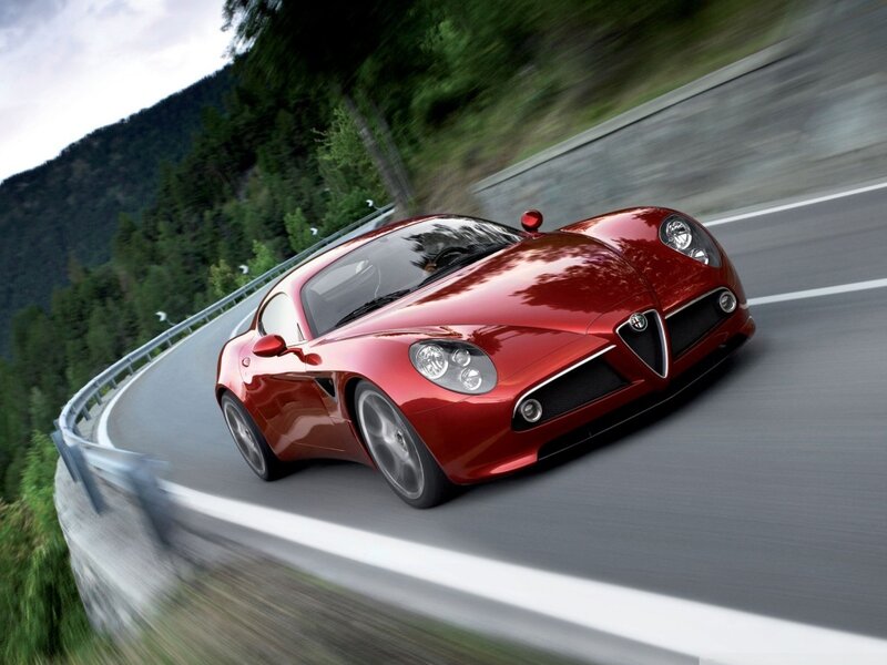 Red Sports Car on Road — Dynamic, Afternoon, Photograph
