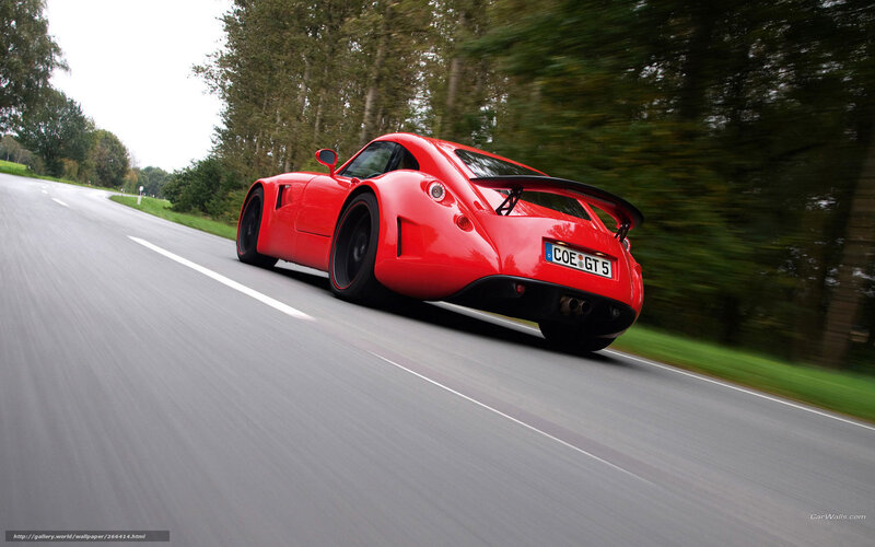 Red Sports Car on Road — Dynamic, Afternoon, Photograph, Trees, Grass