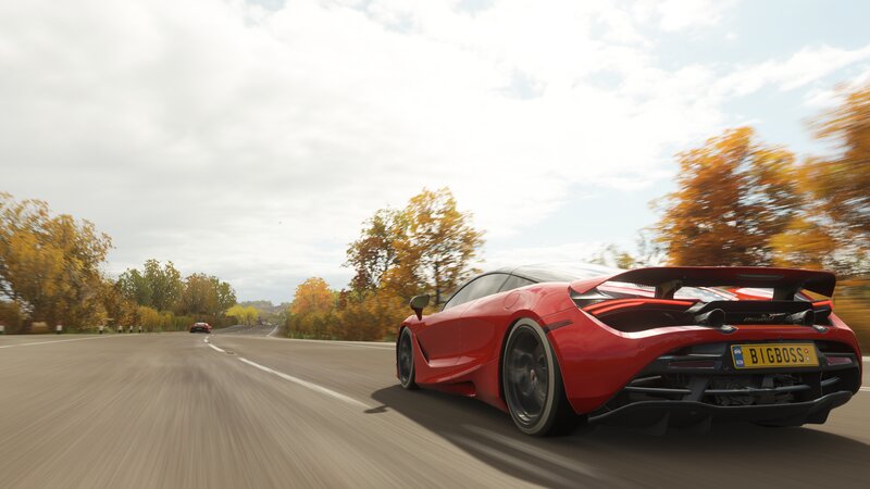 Red Sports Car on Road — Dynamic, Autumn, 3d Render, Trees