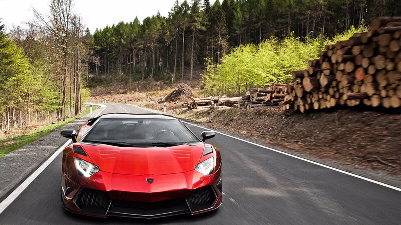 Red Sports Car on Road — Dynamic, Spring, Photograph, Forest