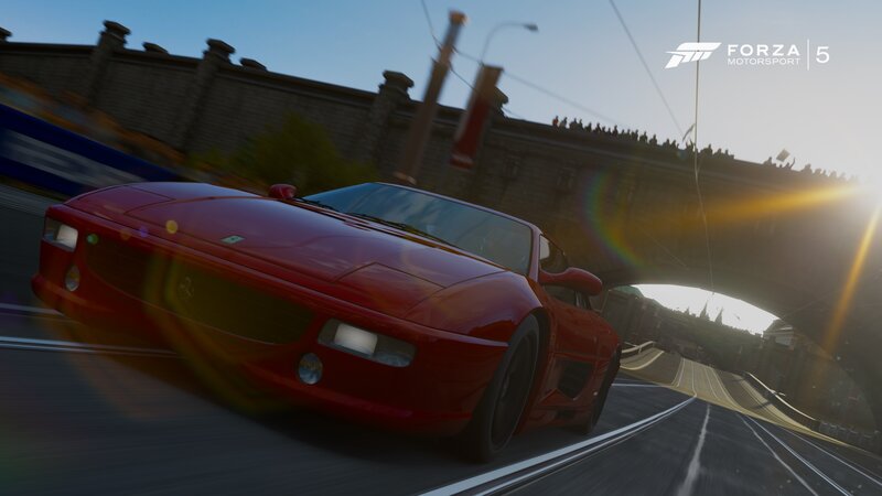 Red Sports Car on Road — Dynamic, Sunset, 3d Render, Bridge