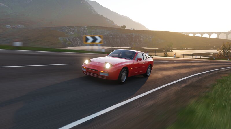 Red Sports Car on Road — Dynamic, Sunset, 3d Render, Mountain