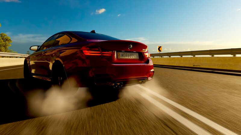 Red Sports Car on Road — Dynamic, Sunset, 3d Render, Sky