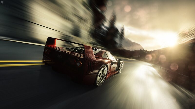 Red Sports Car on Road — Dynamic, Sunset, Digital Art
