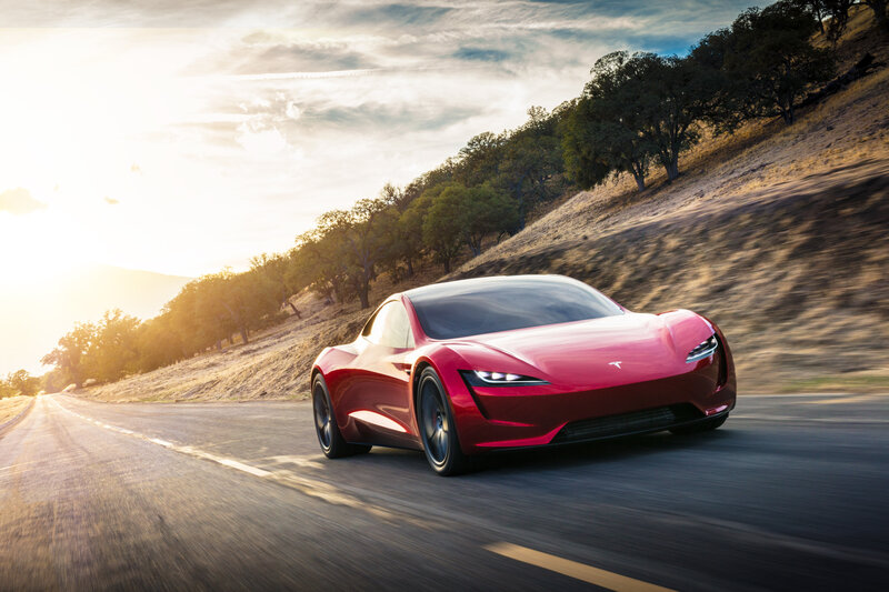 Red Sports Car on Road — Dynamic, Sunset, Photograph, Hill