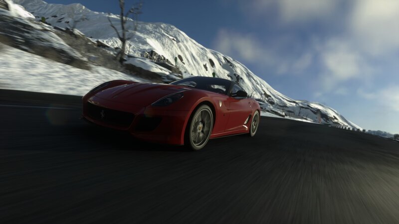 Red Sports Car on Road — Dynamic, Winter