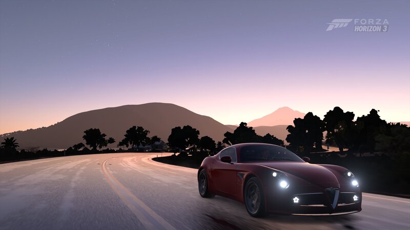 Red Sports Car on Road — Purple