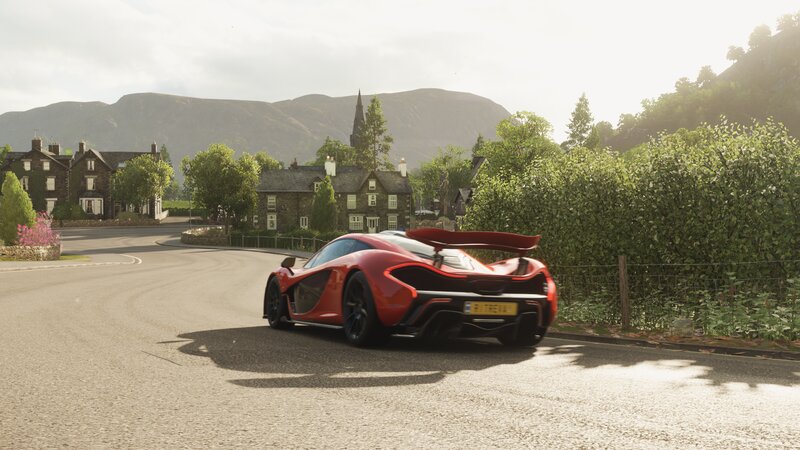 Red Sports Car on Road — Serene, Afternoon, 3d Render, Village