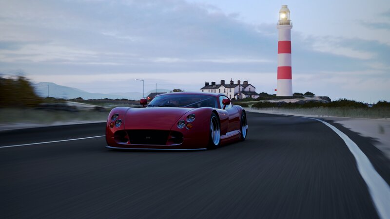 Red Sports Car on Road — Serene, Sunset, 3d Render