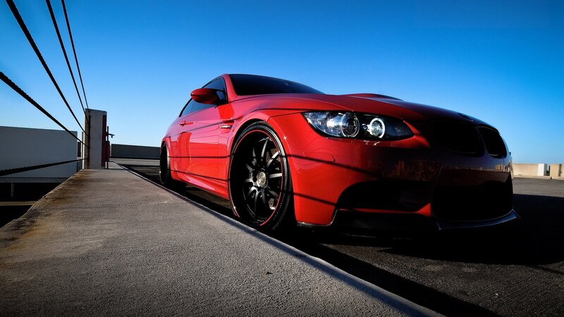 red sports car on rooftop