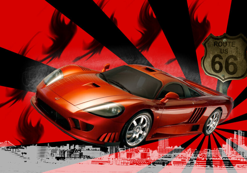 Red sports car on Route 66