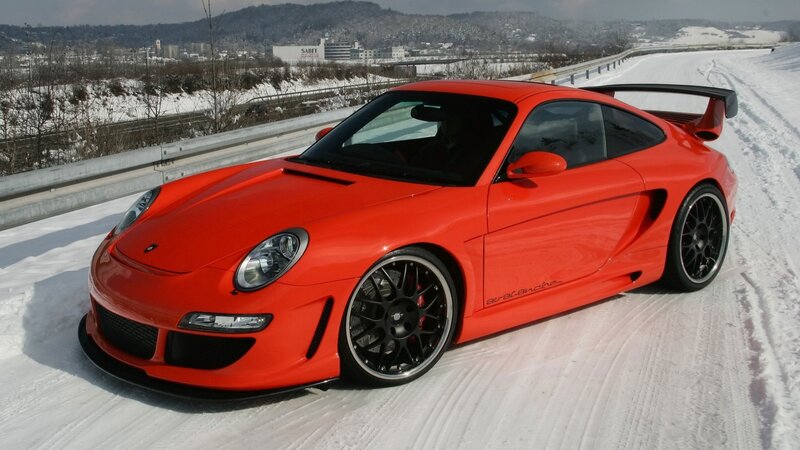 Red Sports Car on Snow — Cold, Winter, Photograph, Road