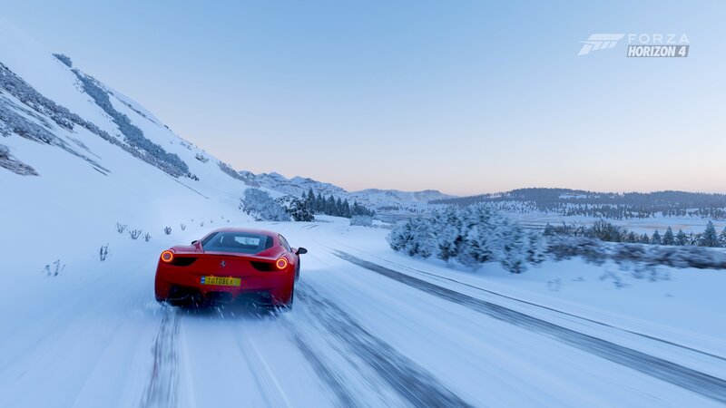 Red Sports Car on Snow — White