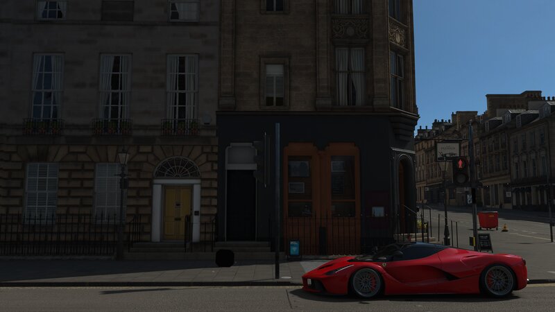 Red Sports Car on Street — Calm, Afternoon