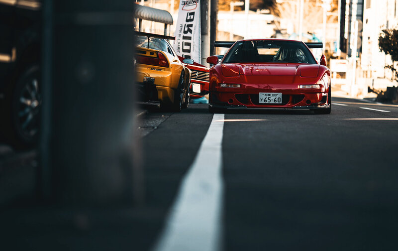 Red Sports Car on Street — Dramatic, Afternoon, Photograph