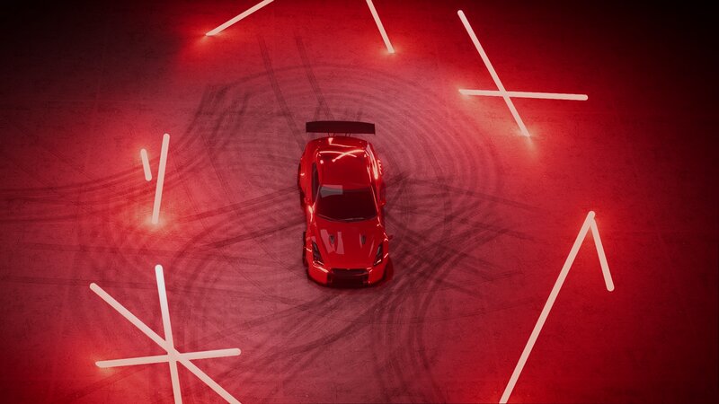 Red Sports Car on Track — Dramatic, 3d Render