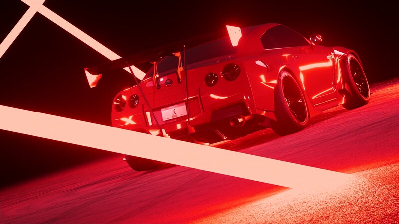 Red Sports Car on Track — Dramatic, Night, 3d Render, Race Car
