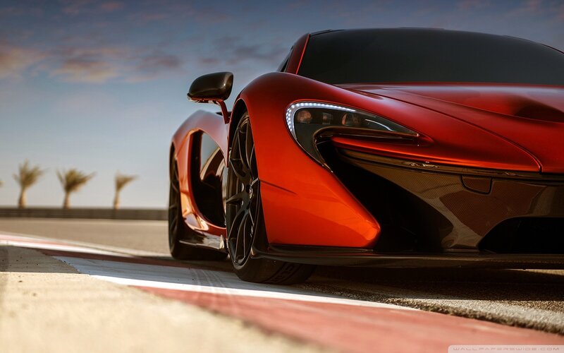 Red Sports Car on Track — Dramatic, Sunset, Photograph, Palm Trees