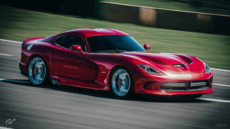 Red Sports Car on Track — Dynamic, Afternoon, 3d Render, Race Track, Green Grass