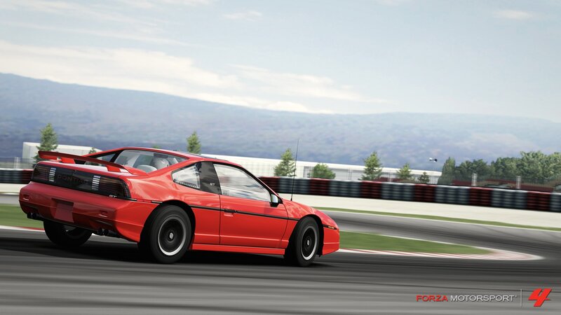 Red Sports Car on Track — Dynamic, Afternoon, 3d Render, Race Track, Mountains