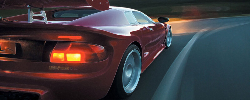 Red Sports Car on Track — Dynamic, Night