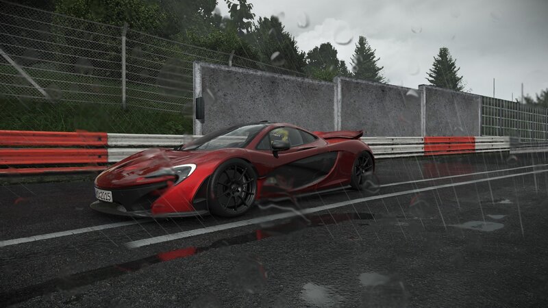 Red Sports Car on Track — Rainy