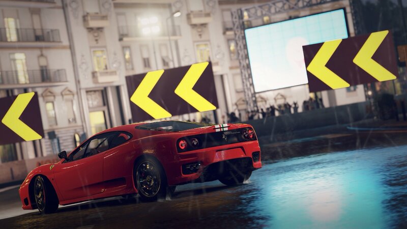 Red Sports Car on Wet Road — Dramatic
