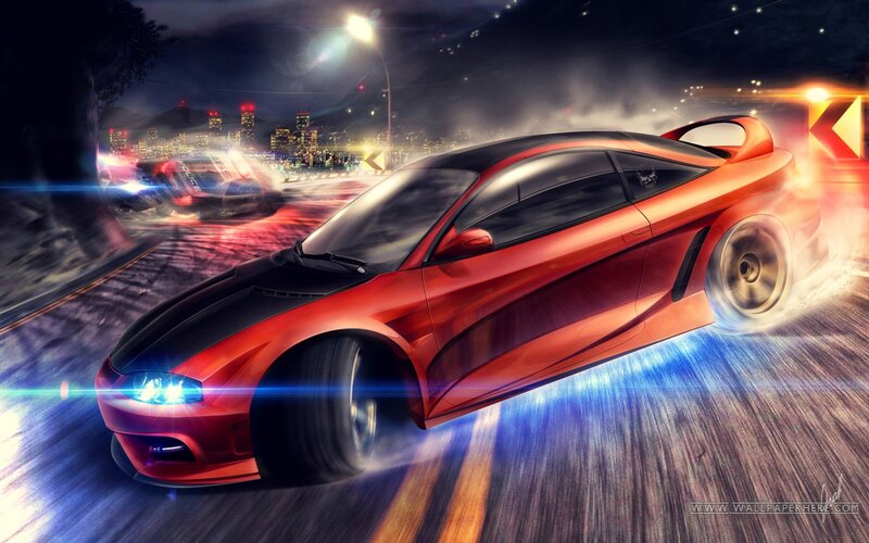 Red Sports Car Racing — Dramatic, Night, Digital Art