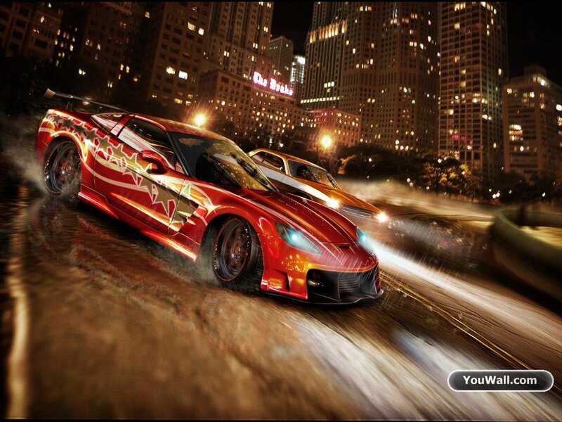 Red Sports Car Racing — Dramatic, Night