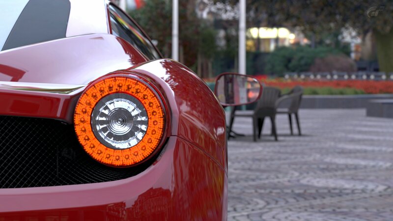 red sports car rear view