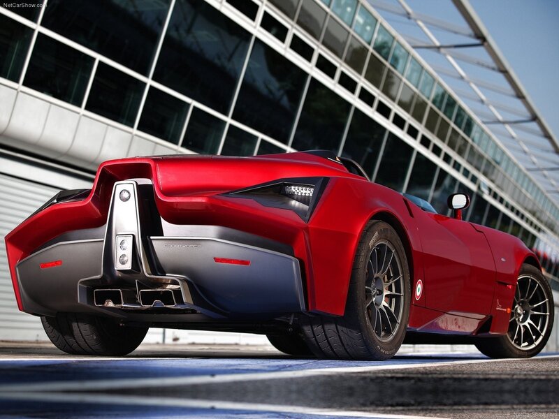 red sports car rear view