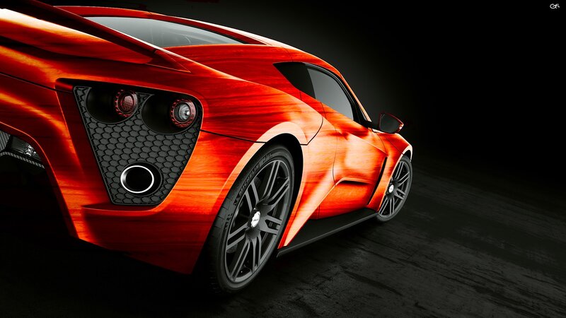 red sports car rear view