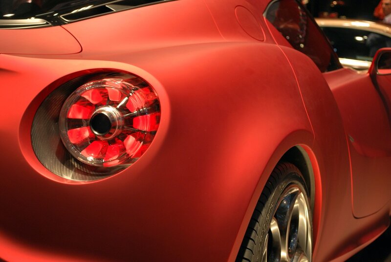 red sports car rear view