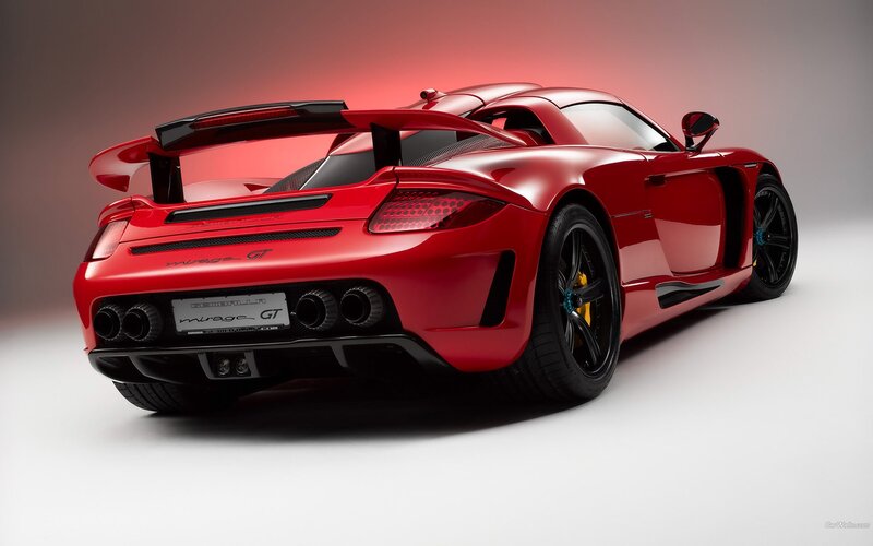 red sports car rear view