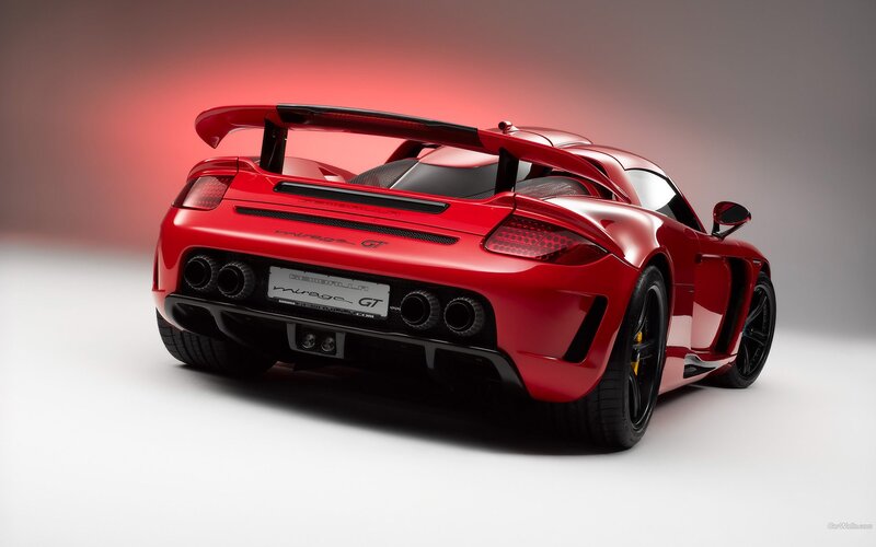 red sports car rear view