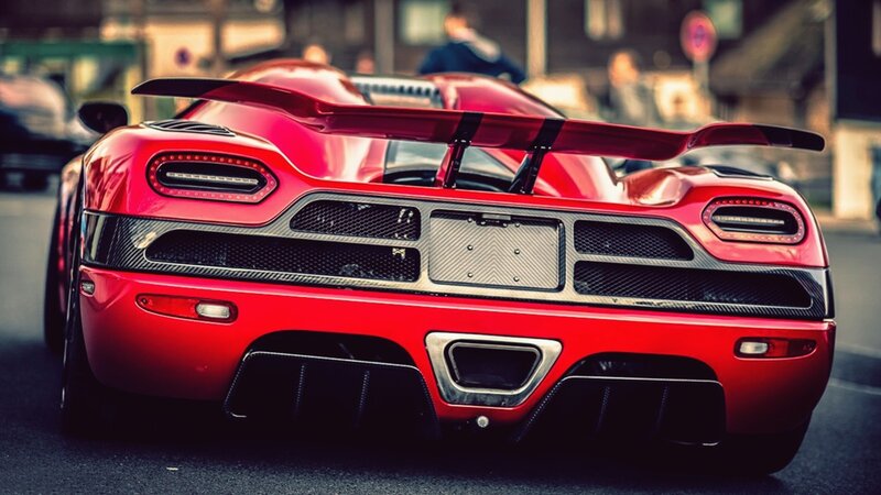 red sports car rear view