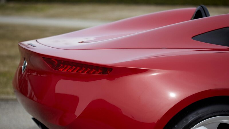 red sports car rear view