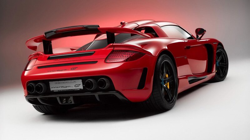 red sports car rear view